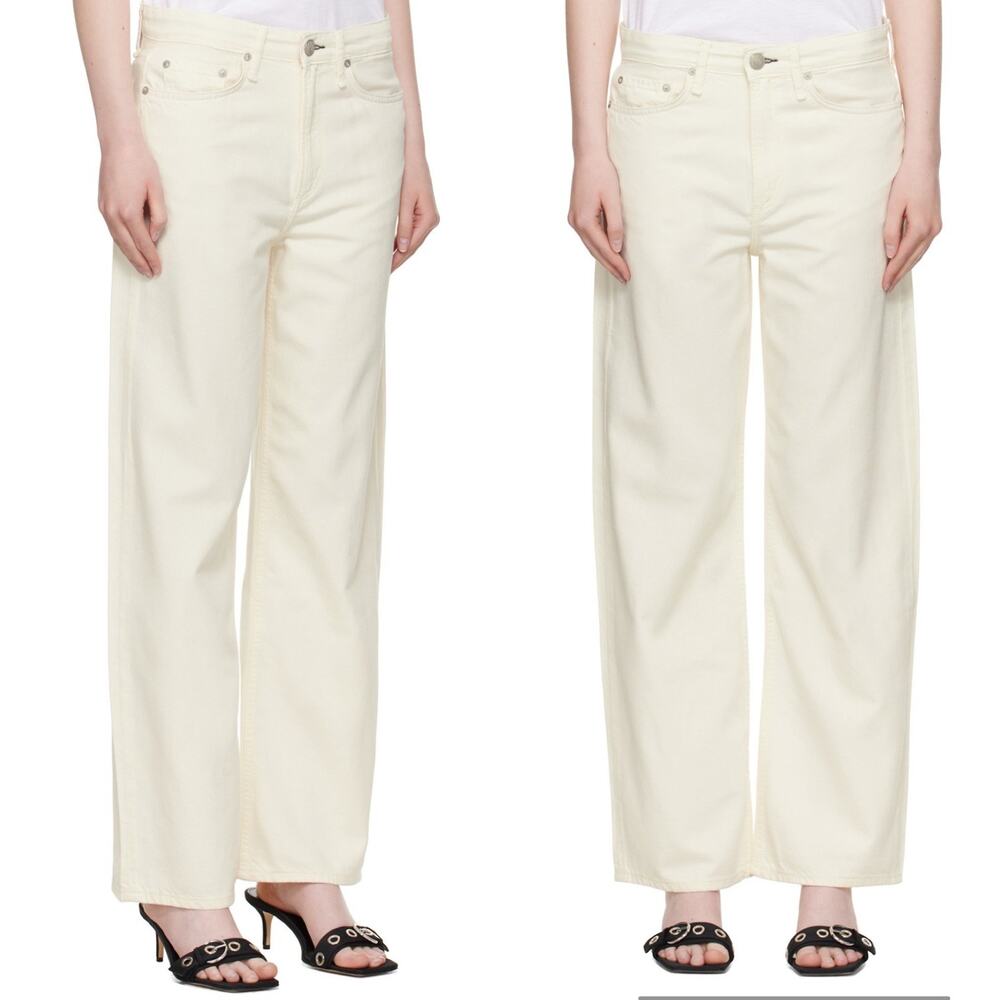 Rag & Bone Logan Wide Leg Jeans Off White Ecru Rigid Organic Cotton Size 30 NEW